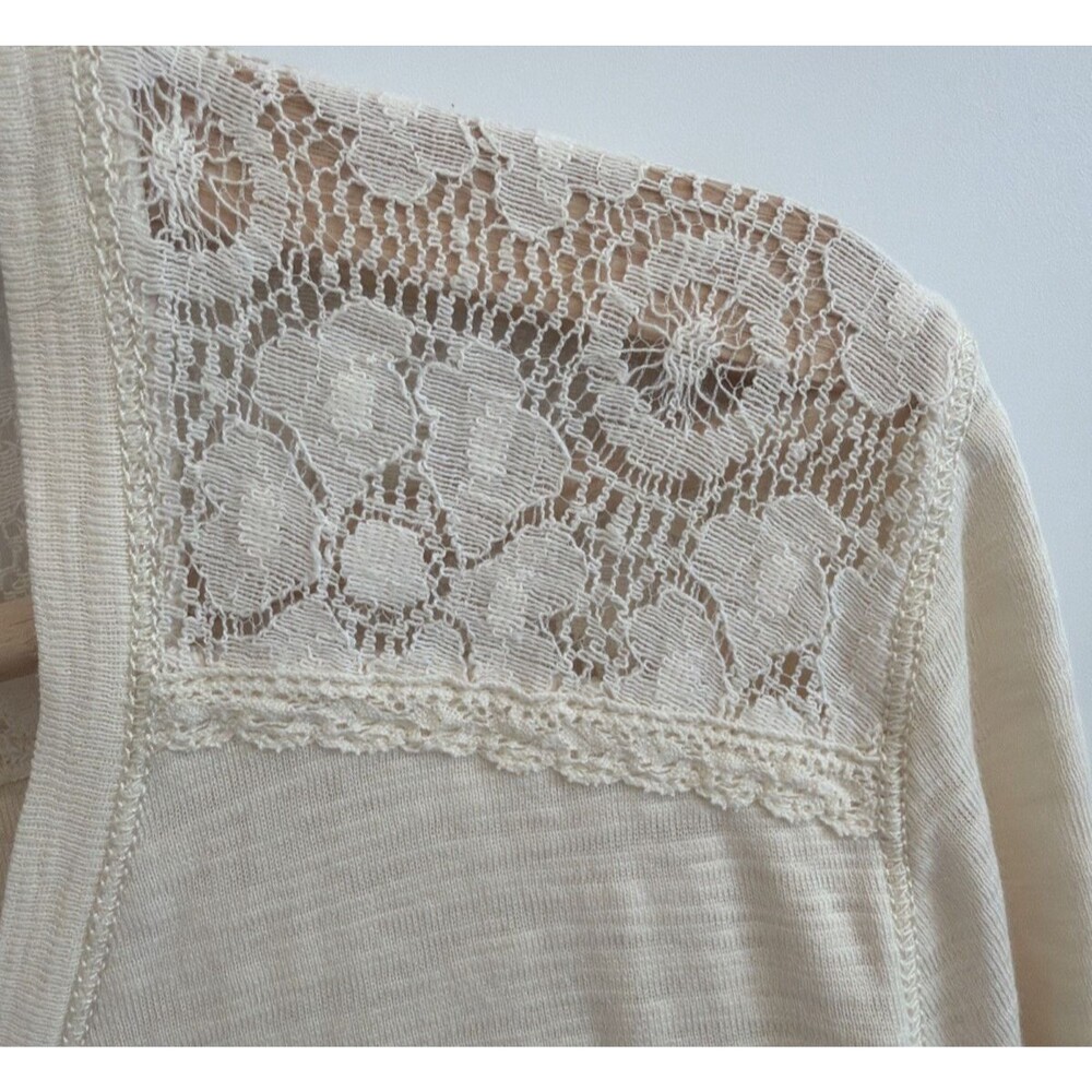 Chaps Womens M Henley Shirt Ivory Lace Trim Western Boho Soft Girl Cottage Rodeo - Picture 4 of 16